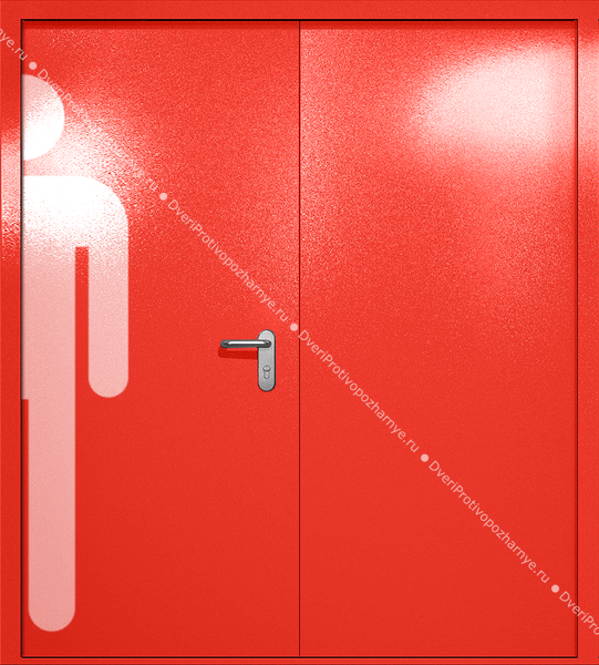 Двупольная глухая дверь ei-60 с обозначением санузла (цвет красный RAL 3020) Двупольная глухая дверь ei-60 с обозначением санузла (цвет красный RAL 3020)