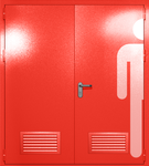 Двупольная глухая дверь ei-60 с обозначением санузла и вентиляцией (цвет красный RAL 3020)