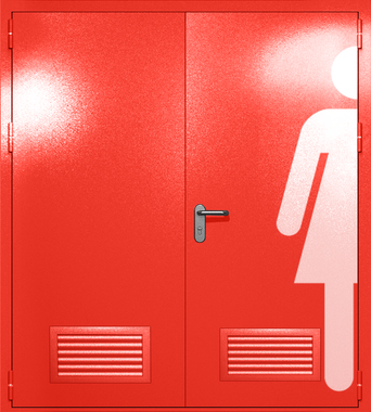 Двупольная глухая дверь ei-60 с обозначением санузла и вентиляцией (цвет красный RAL 3020) Двупольная глухая дверь ei-60 с обозначением санузла и вентиляцией (цвет красный RAL 3020)