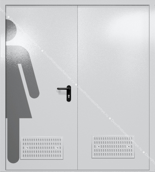 Двупольная глухая дверь ei-60 с обозначением санузла и вентиляцией (цвет светло-серый RAL 7047)