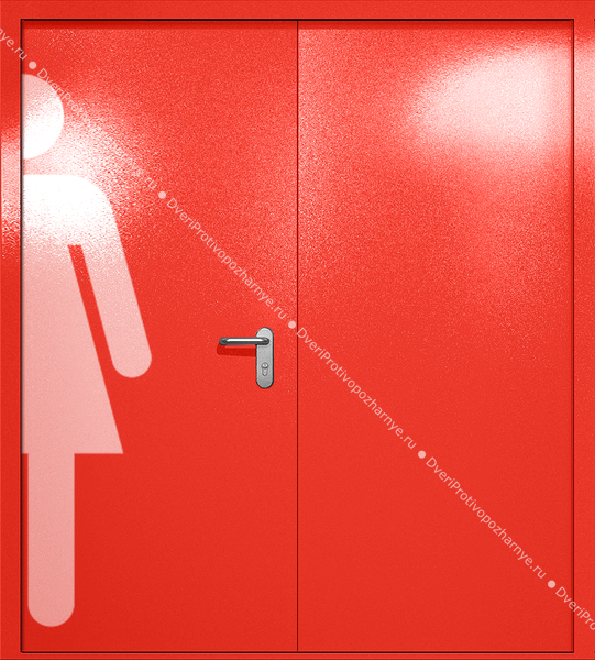Двупольная глухая дверь ei-60 с обозначением санузла (цвет красный RAL 3020) Двупольная глухая дверь ei-60 с обозначением санузла (цвет красный RAL 3020)
