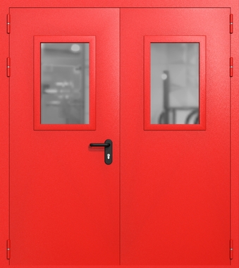 Двупольная дверь ei-60 со стеклами 600x400 (цвет красный RAL 3020) Двупольная дверь ei-60 со стеклами 600x400 (цвет красный RAL 3020)