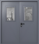 Двупольная дверь ei-60 со стеклами 600x400 (цвет темно-серый RAL 7015)