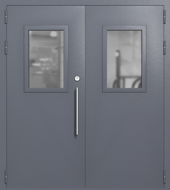 Двупольная техническая дверь со стеклами 600x400 (цвет темно-серый RAL 7015)