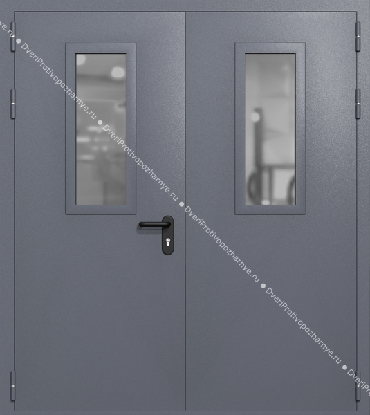 Двупольная дверь ei-60 со стеклами 700x300 (цвет темно-серый RAL 7015) Двупольная дверь ei-60 со стеклами 700x300 (цвет темно-серый RAL 7015)