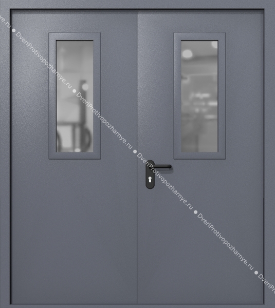 Двупольная дверь ei-60 со стеклами 700x300 (цвет темно-серый RAL 7015) Двупольная дверь ei-60 со стеклами 700x300 (цвет темно-серый RAL 7015)