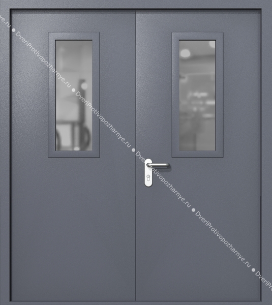 Двупольная дверь ei-60 со стеклами 700x300 и ручками хром (цвет темно-серый RAL 7015) Двупольная дверь ei-60 со стеклами 700x300 и ручками хром (цвет темно-серый RAL 7015)