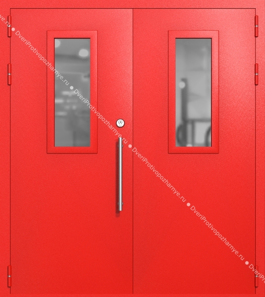 Двупольная техническая дверь со стеклами 700x300 (цвет красный RAL 3020) Двупольная техническая дверь со стеклами 700x300 (цвет красный RAL 3020)