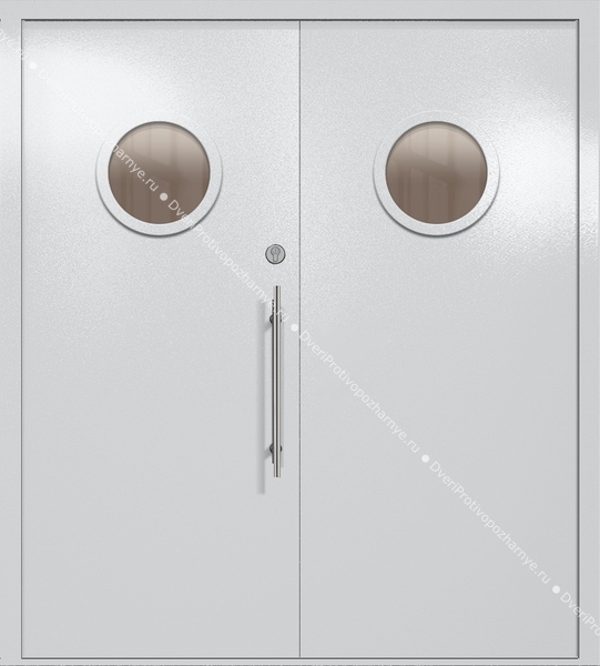 Двупольная техническая дверь с круглыми стеклами (цвет светло-серый RAL 7047) Двупольная техническая дверь с круглыми стеклами (цвет светло-серый RAL 7047)