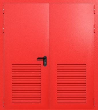 Двупольная глухая техническая дверь с вентиляцией (цвет красный RAL 3020) Двупольная глухая техническая дверь с вентиляцией (цвет красный RAL 3020)