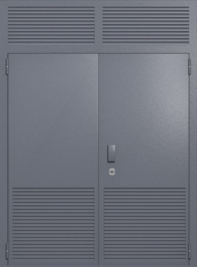 Двупольная глухая техническая дверь с верхней вставкой и вентиляцией (цвет темно-серый RAL 7015) Двупольная глухая техническая дверь с верхней вставкой и вентиляцией (цвет темно-серый RAL 7015)