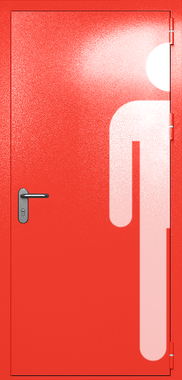 Однопольная глухая дверь ei-60 с обозначением санузла (цвет красный RAL 3020) Однопольная глухая дверь ei-60 с обозначением санузла (цвет красный RAL 3020)