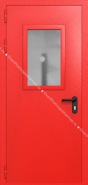 Однопольная дверь ei-60 со стеклом 600x400 (цвет красный RAL 3020) Однопольная дверь ei-60 со стеклом 600x400 (цвет красный RAL 3020)
