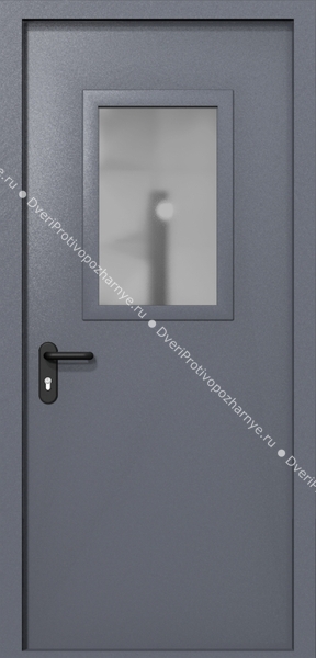 Однопольная дверь ei-60 со стеклом 600x400 (цвет темно-серый RAL 7015)