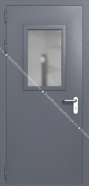 Однопольная дверь ei-60 со стеклом 600x400 и ручками хром (цвет темно-серый RAL 7015)
