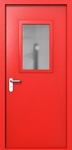 Однопольная дверь ei-60 со стеклом 600x400 и ручками хром (цвет красный RAL 3020)