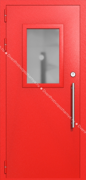 Однопольная техническая дверь со стеклом 600x400 (цвет красный RAL 3020) Однопольная техническая дверь со стеклом 600x400 (цвет красный RAL 3020)