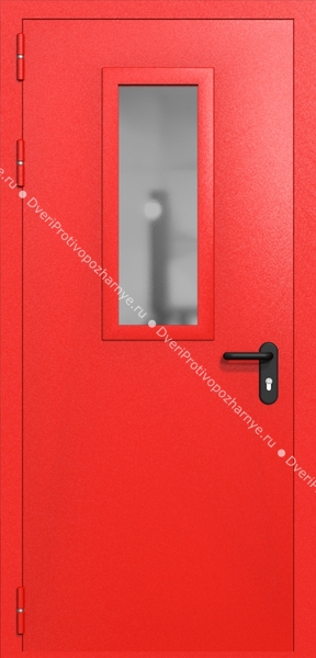 Однопольная дверь ei-60 со стеклом 700x300 (цвет красный RAL 3020)