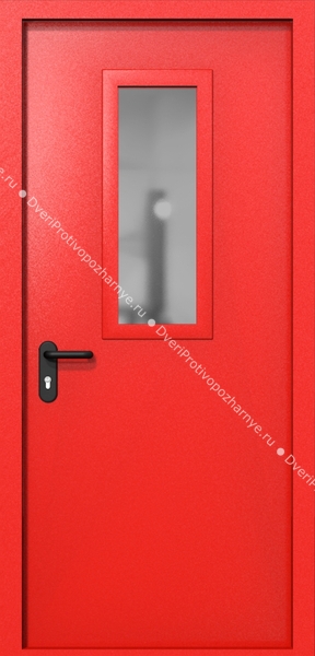 Однопольная дверь ei-60 со стеклом 700x300 (цвет красный RAL 3020)