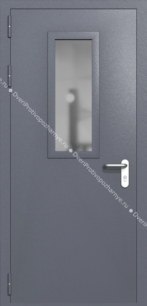 Однопольная дверь ei-60 со стеклом 700x300 и ручками хром (цвет темно-серый RAL 7015)
