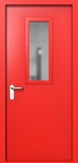 Однопольная дверь ei-60 со стеклом 700x300 и ручками хром (цвет красный RAL 3020)