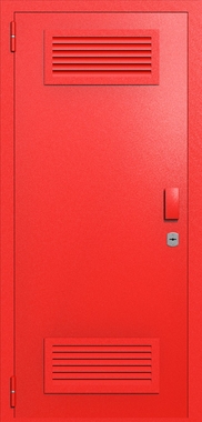 Однопольная глухая техническая дверь с вентиляцией (цвет красный RAL 3020) Однопольная глухая техническая дверь с вентиляцией (цвет красный RAL 3020)