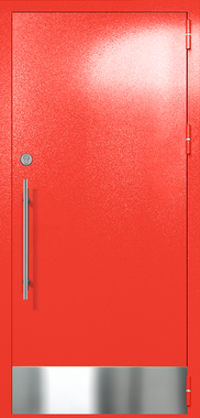 Однопольная глухая техническая дверь с отбойником (цвет красный RAL 3020) Однопольная глухая техническая дверь с отбойником (цвет красный RAL 3020)