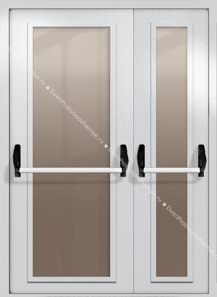 Полуторапольная дверь eiw-60 с максимальными стеклами и ручками «антипаника» (цвет светло-серый RAL 7047)