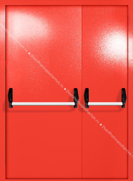 Полуторапольная глухая дверь ei-60 с ручками «антипаника» (цвет красный RAL 3020)