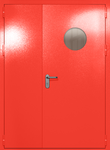 Полуторапольная дверь ei-60 с круглым стеклом (цвет красный RAL 3020)