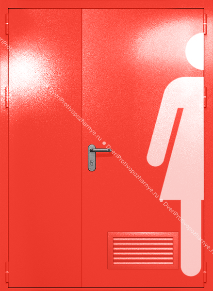 Полуторапольная глухая дверь ei-60 с обозначением санузла и вентиляцией (цвет красный RAL 3020) Полуторапольная глухая дверь ei-60 с обозначением санузла и вентиляцией (цвет красный RAL 3020)
