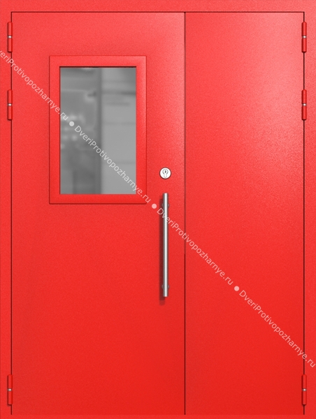 Полуторапольная техническая дверь со стеклом 600x400 (цвет красный RAL 3020) Полуторапольная техническая дверь со стеклом 600x400 (цвет красный RAL 3020)