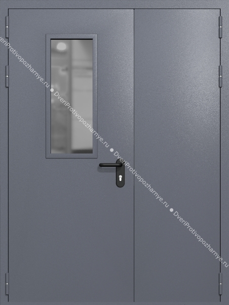 Полуторапольная дверь ei-60 со стеклом 700x300 (цвет темно-серый RAL 7015)