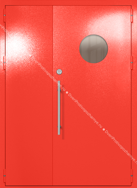 Полуторапольная техническая дверь с круглым стеклом (цвет красный RAL 3020) Полуторапольная техническая дверь с круглым стеклом (цвет красный RAL 3020)