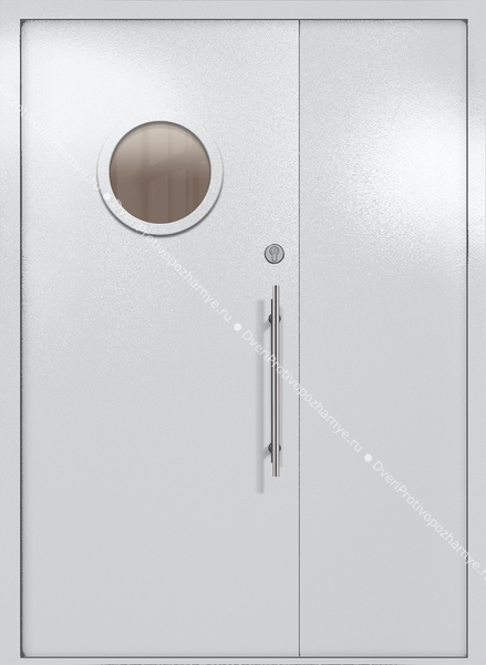 Полуторапольная техническая дверь с круглым стеклом (цвет светло-серый RAL 7047) Полуторапольная техническая дверь с круглым стеклом (цвет светло-серый RAL 7047)
