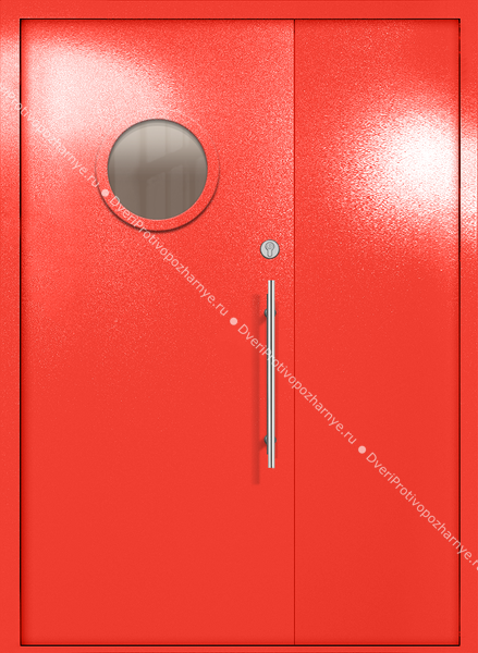Полуторапольная техническая дверь с круглым стеклом (цвет красный RAL 3020) Полуторапольная техническая дверь с круглым стеклом (цвет красный RAL 3020)
