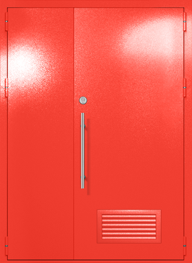 Полуторапольная глухая техническая дверь с вентиляцией (цвет красный RAL 3020) Полуторапольная глухая техническая дверь с вентиляцией (цвет красный RAL 3020)
