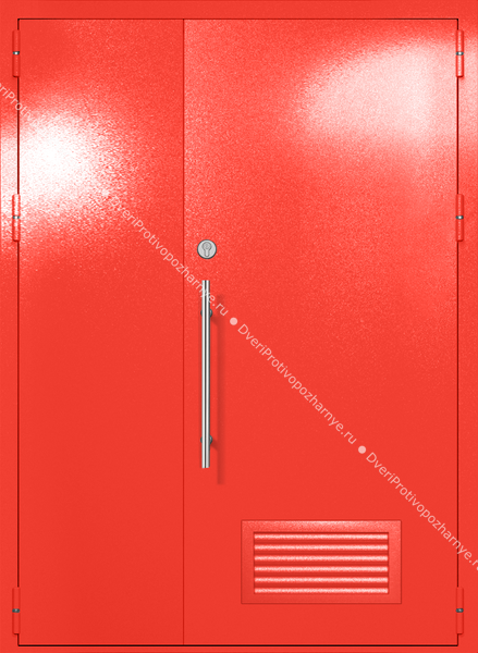 Полуторапольная глухая техническая дверь с вентиляцией (цвет красный RAL 3020) Полуторапольная глухая техническая дверь с вентиляцией (цвет красный RAL 3020)