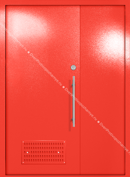 Полуторапольная глухая техническая дверь с вентиляцией (цвет красный RAL 3020) Полуторапольная глухая техническая дверь с вентиляцией (цвет красный RAL 3020)