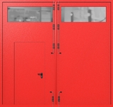 Распашные крупногабаритные ворота ei-60 с остеклением и калиткой (цвет красный RAL 3020)