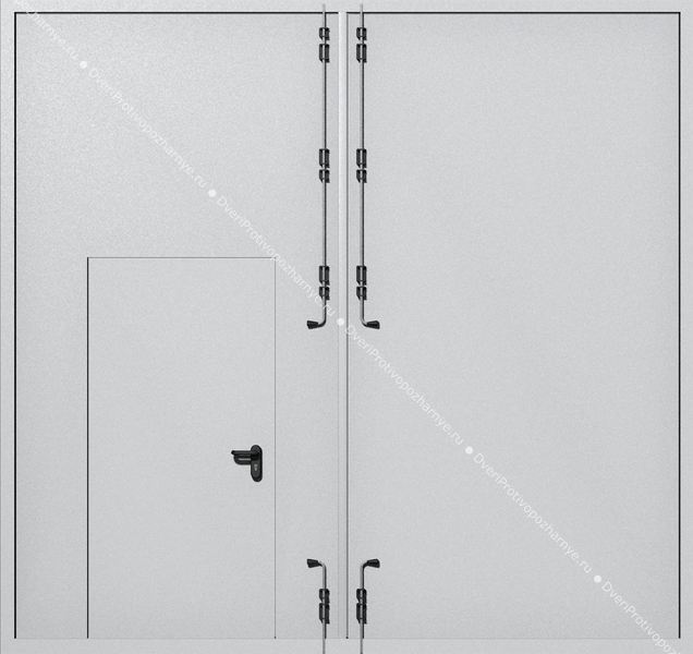 Распашные крупногабаритные ворота ei-60 с калиткой (цвет светло-серый RAL 7047)